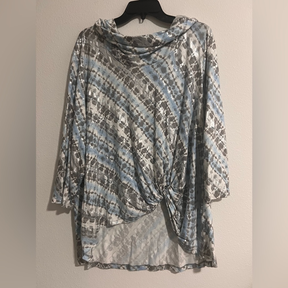 Ruby Rd. women’s fall blouse high neck‎ long sleeve high low hem printed 2X NWNT
